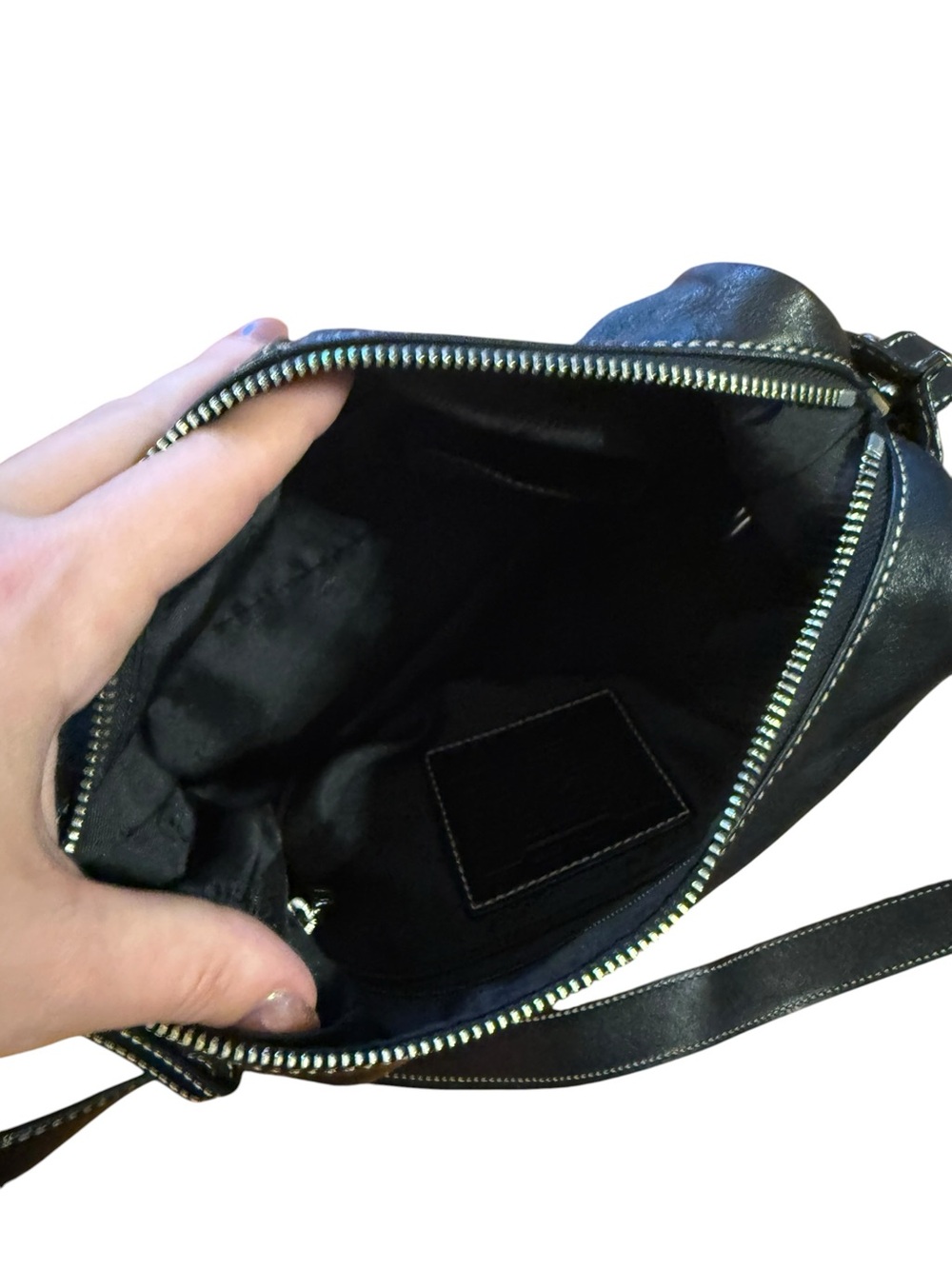 Coach black Leather Crossbody Shoulder Bag with White Stitching - Picture 5 of 6
